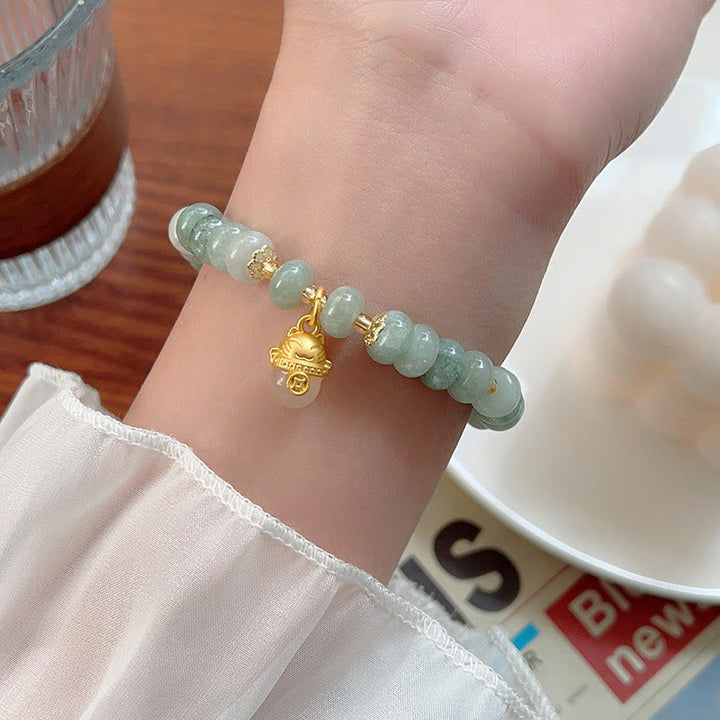 Buddha Stones Erdbeerquarz Cyan Jade Glückskatze Perlen Heilung Armband