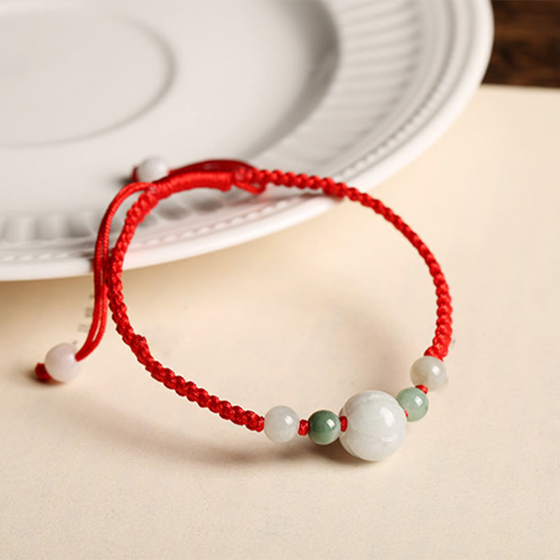 Buddha Stones Jade Kürbis Flachknoten Glück Rote Schnur Armband