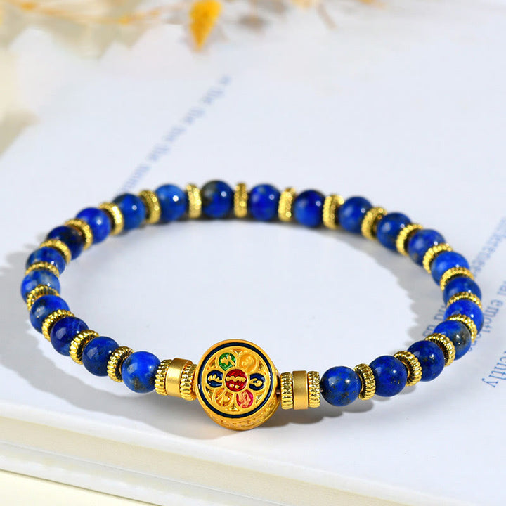 Buddha Stones Natürliches Lazurit Lapislazuli Om Mani Padme Hum Perlen-Balance-Armband - Lapislazuli (Handgelenkumfang: 14-16 cm) - image 0
