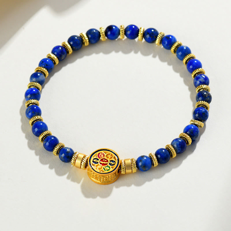 Buddha Stones Natürliches Lazurit Lapislazuli Om Mani Padme Hum Perlen-Balance-Armband - image 9