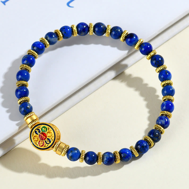 Buddha Stones Natürliches Lazurit Lapislazuli Om Mani Padme Hum Perlen-Balance-Armband - image 1