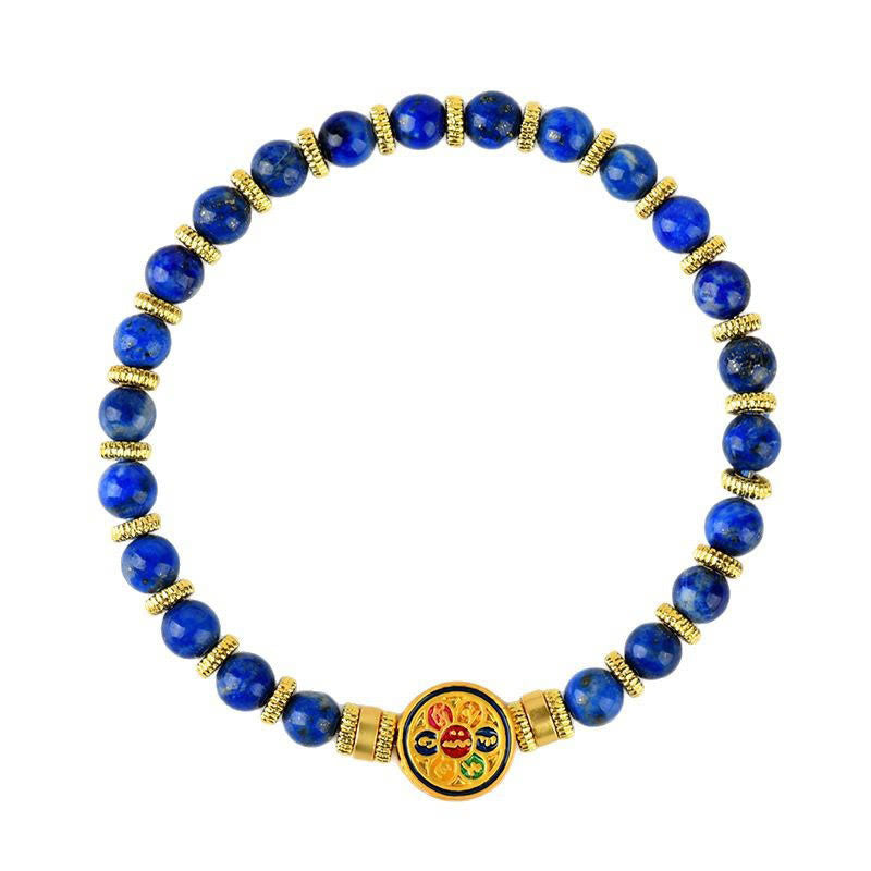 Buddha Stones Natürliches Lazurit Lapislazuli Om Mani Padme Hum Perlen-Balance-Armband - image 8