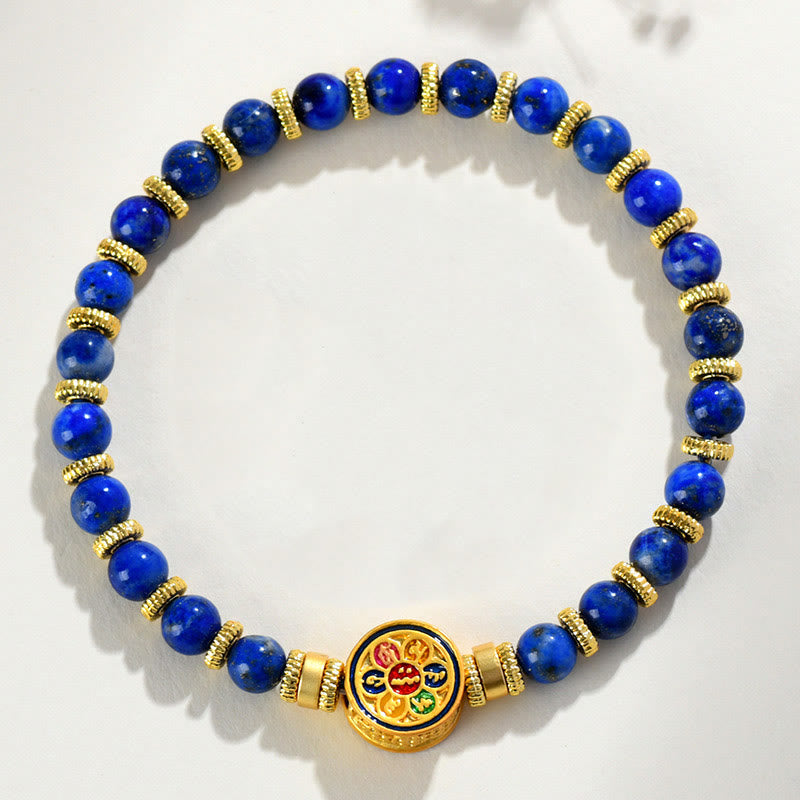 Buddha Stones Natürliches Lazurit Lapislazuli Om Mani Padme Hum Perlen-Balance-Armband - image 2