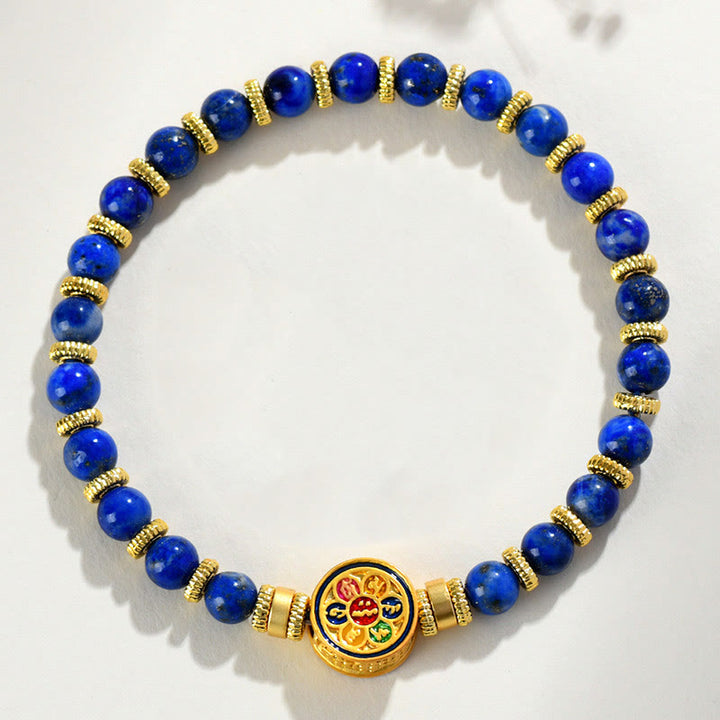 Buddha Stones Natürliches Lazurit Lapislazuli Om Mani Padme Hum Perlen-Balance-Armband - image 2