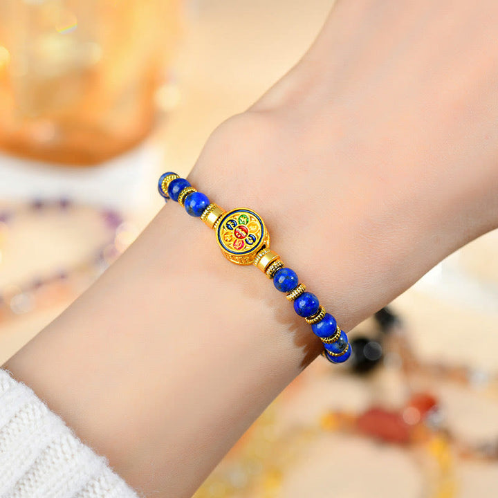 Buddha Stones Natürliches Lazurit Lapislazuli Om Mani Padme Hum Perlen-Balance-Armband - image 3