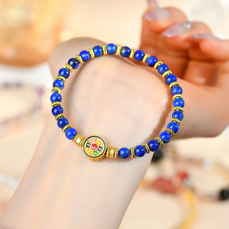 Buddha Stones Natürliches Lazurit Lapislazuli Om Mani Padme Hum Perlen-Balance-Armband - image 4