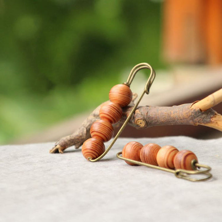 Buddha Stones Vintage Sandelholz Agathis Alba Ebenholz Holz Peltogyne Perlen Heilung Brosche