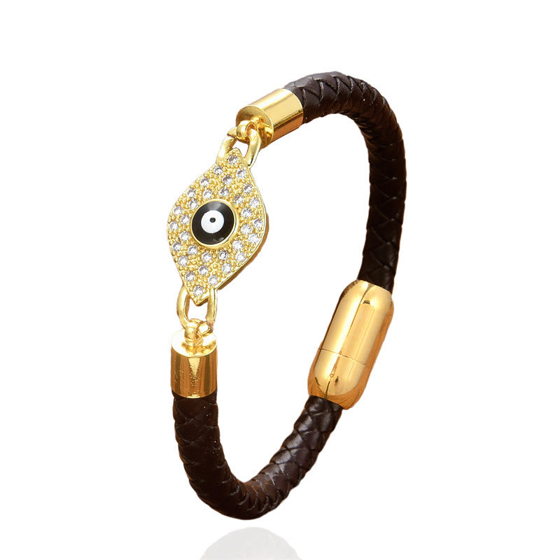 Lederarmband mit Metallschnalle und Buddha Stones, Schutz vor dem bösen Blick