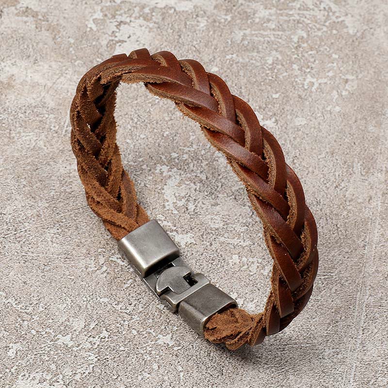 Buddha Stones Vintage-Armband aus geflochtenem Leder mit Schnalle - image 1
