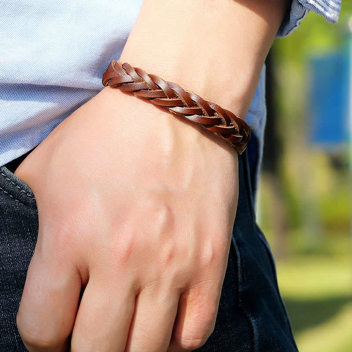 Buddha Stones Vintage-Armband aus geflochtenem Leder mit Schnalle - image 4
