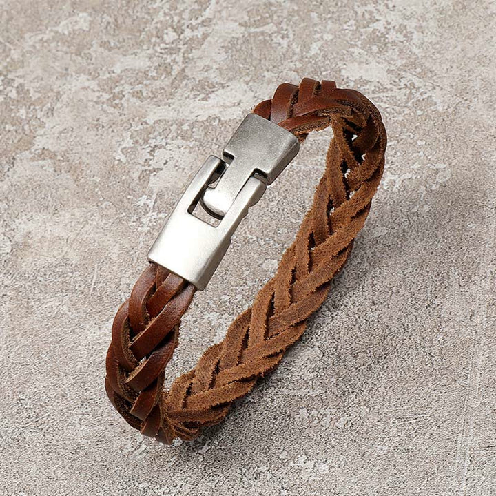 Buddha Stones Vintage-Armband aus geflochtenem Leder mit Schnalle - image 2