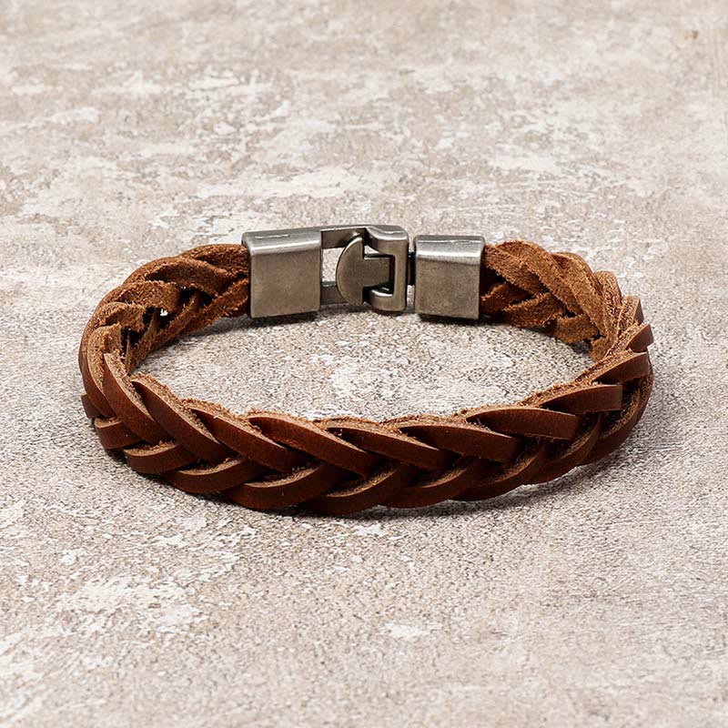 Buddha Stones Vintage-Armband aus geflochtenem Leder mit Schnalle - Geflochtenes Lederarmband (Handgelenkumfang: 18-19 cm) - image 0