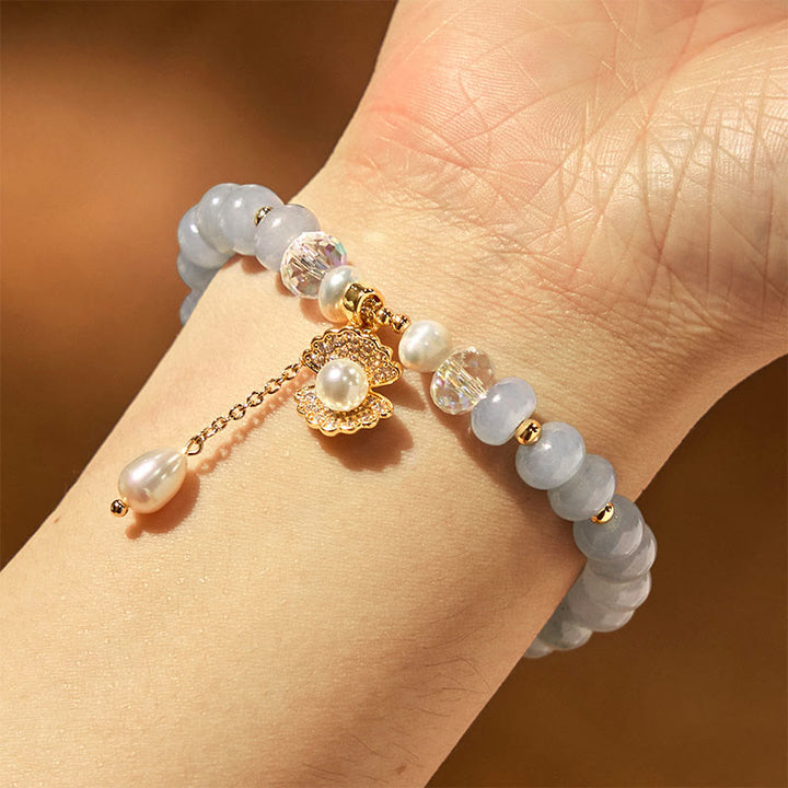 Buddha Stones Armband mit Heilperlen, natürlichem Aquamarin und Perlenmuschel