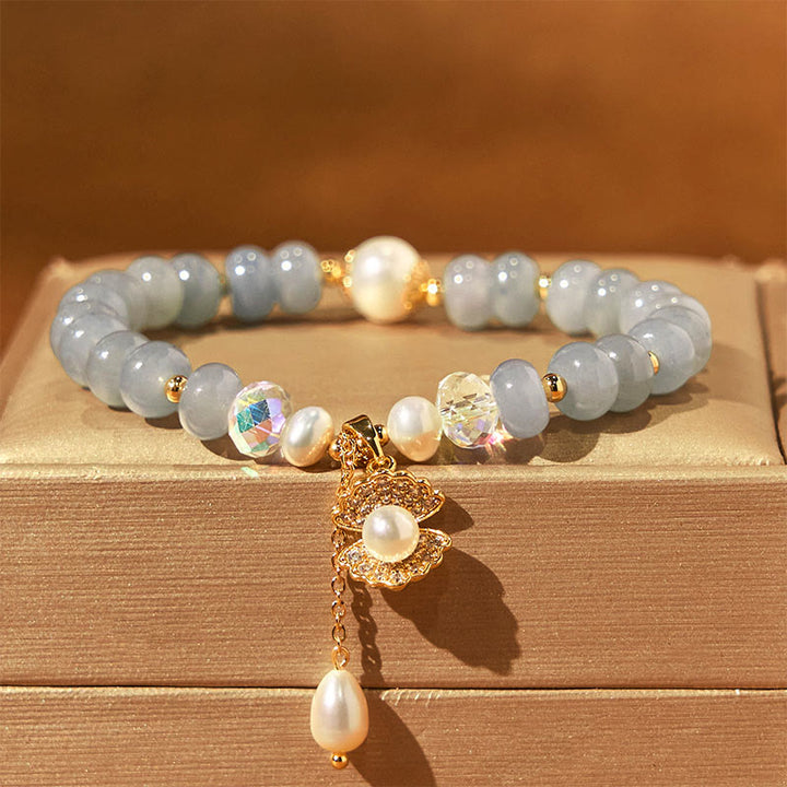 Buddha Stones Armband mit Heilperlen, natürlichem Aquamarin und Perlenmuschel