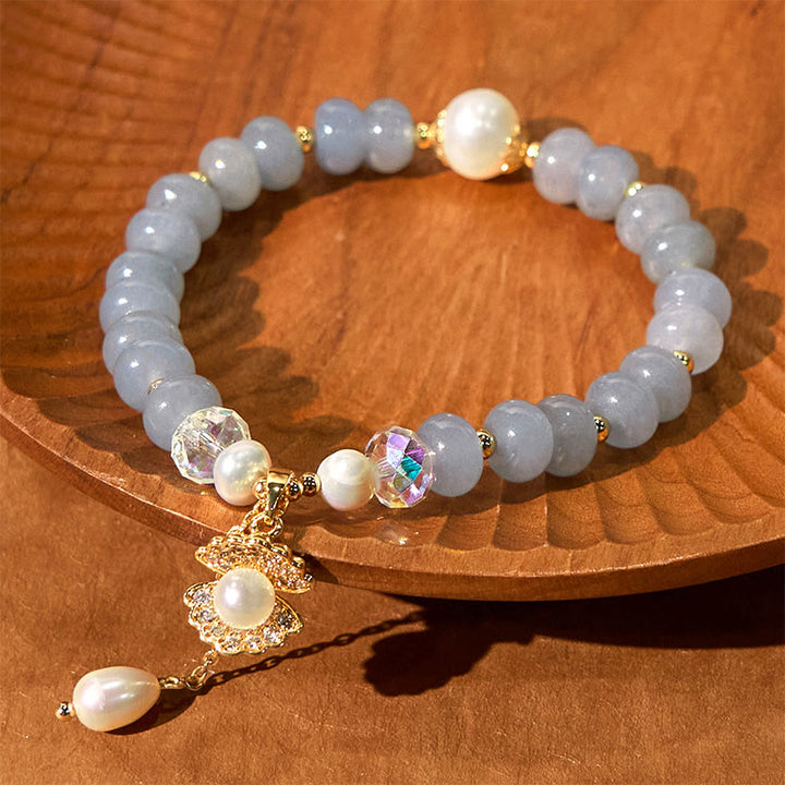 Buddha Stones Armband mit Heilperlen, natürlichem Aquamarin und Perlenmuschel