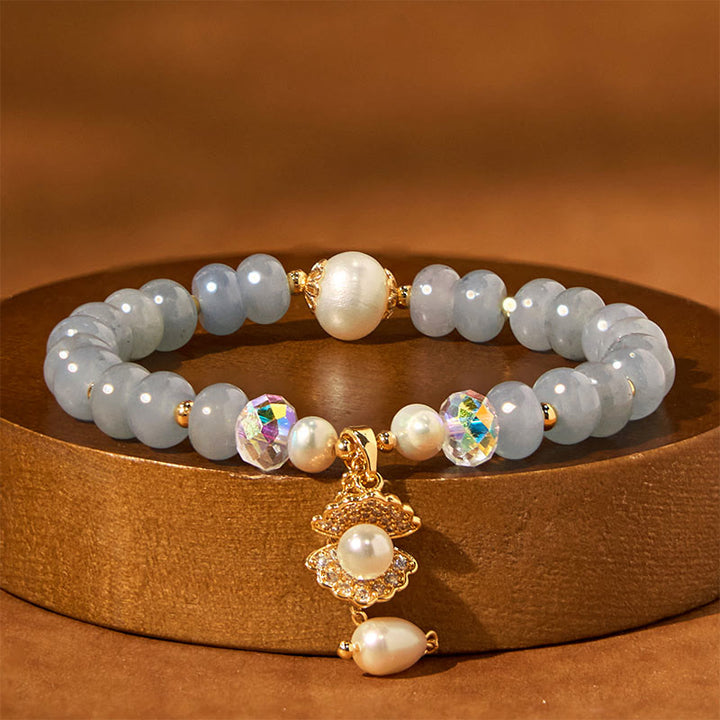 Buddha Stones Armband mit Heilperlen, natürlichem Aquamarin und Perlenmuschel