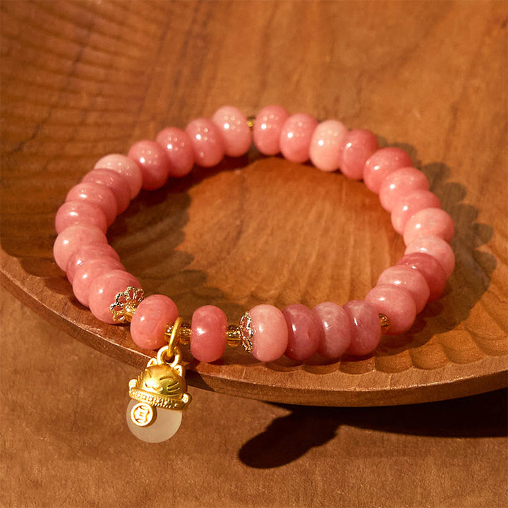 Buddha Stones Erdbeerquarz Cyan Jade Glückskatze Perlen Heilung Armband - image 4