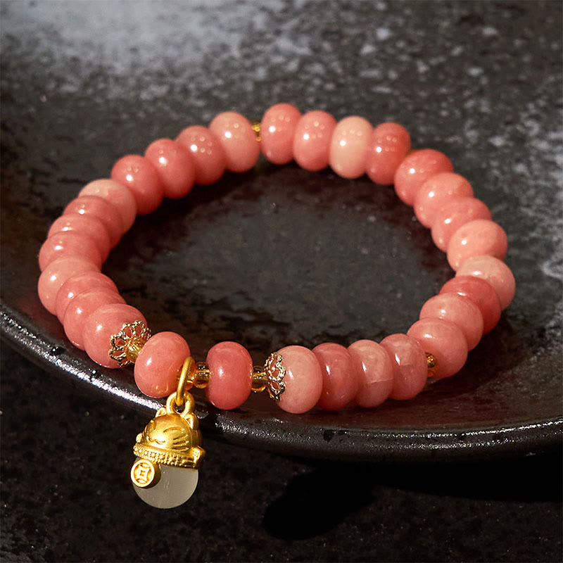 Buddha Stones Erdbeerquarz Cyan Jade Glückskatze Perlen Heilung Armband - image 2