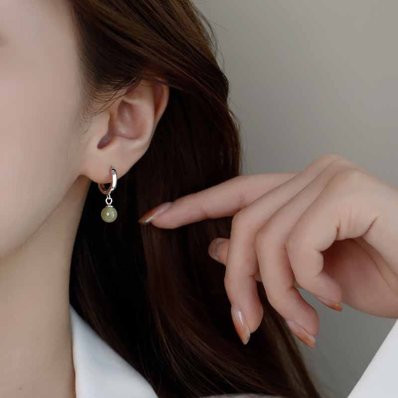 Buddha Stones, runde Jade-Perlen-Wohlstandsohrringe - image 6