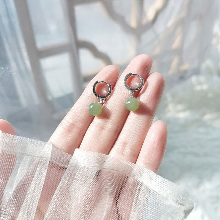 Buddha Stones, runde Jade-Perlen-Wohlstandsohrringe - image 7