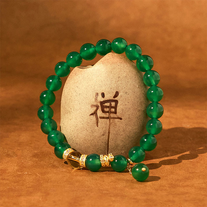 Buddha Stones Jahr der Schlange Grüner Achat Citrin Power Armband