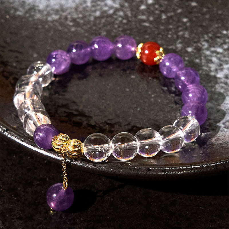 Buddha Stones Natürliche Amethyst Weiß Kristall Perlen Kommunikation Armband