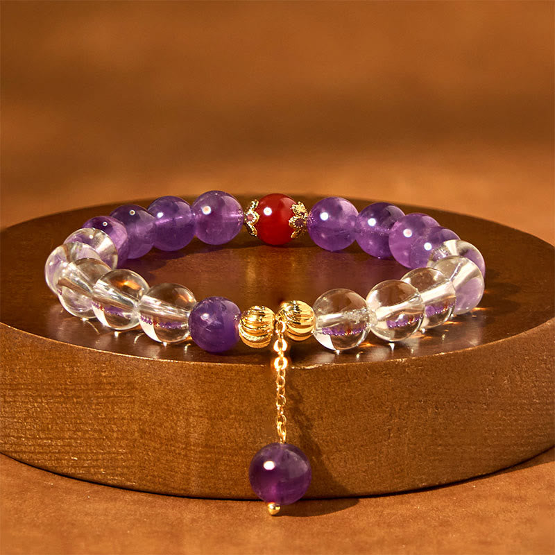 Buddha Stones Natürliche Amethyst Weiß Kristall Perlen Kommunikation Armband