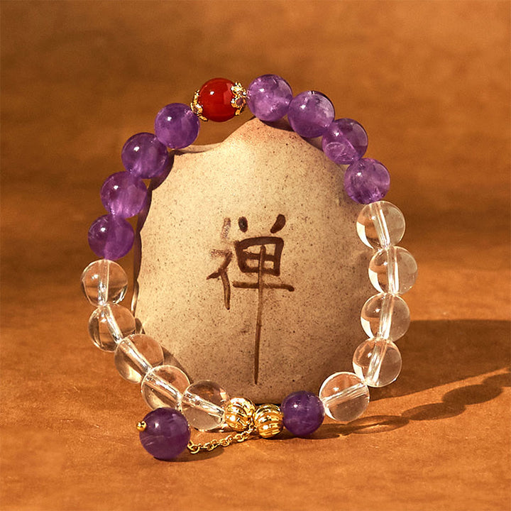 Buddha Stones Natürliche Amethyst Weiß Kristall Perlen Kommunikation Armband