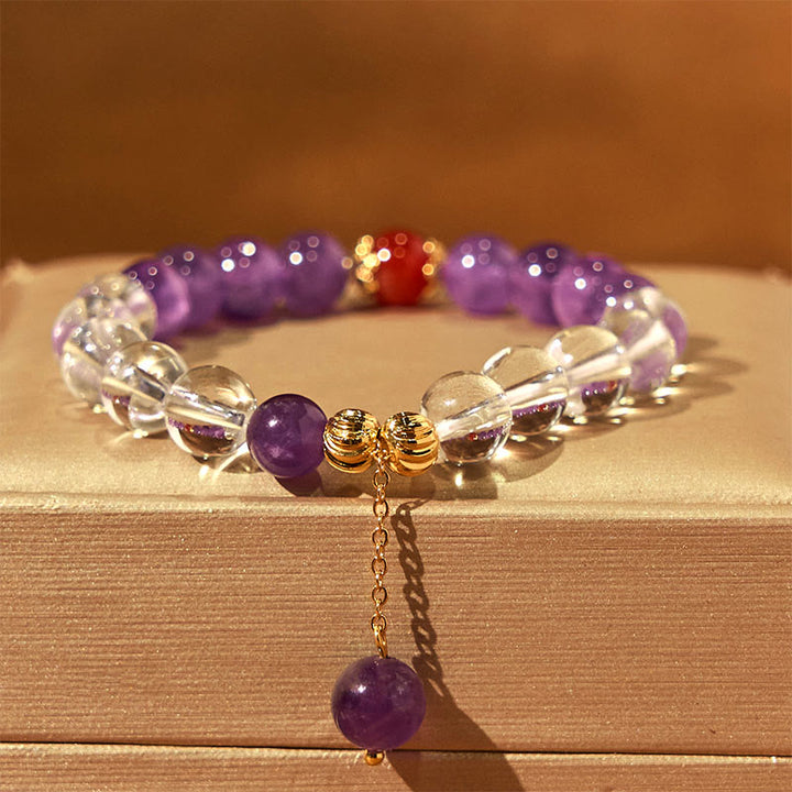 Buddha Stones Natürliche Amethyst Weiß Kristall Perlen Kommunikation Armband