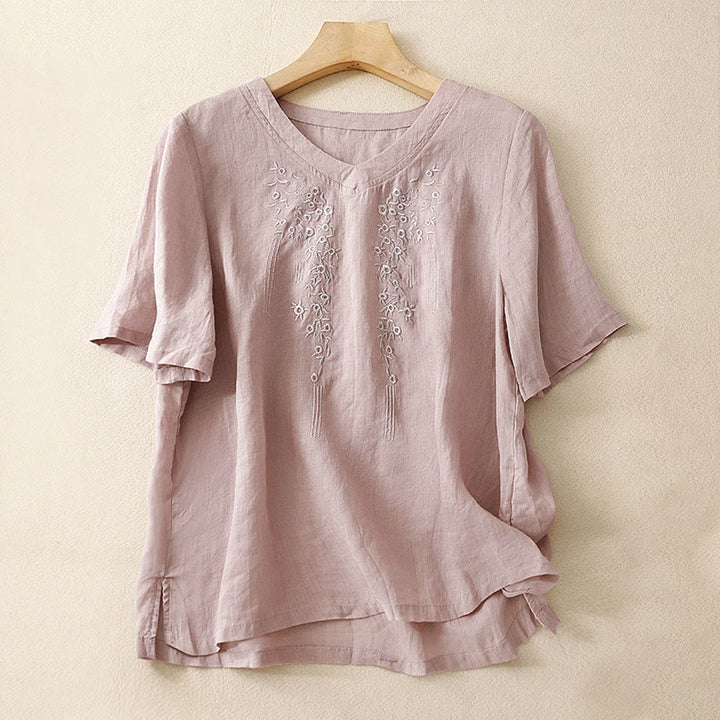 Buddha Stones Casual Damen-Shirt mit besticktem Blumenmuster, V-Ausschnitt und lockeren halben Ärmeln - Distel - US 8-10, UK/AU 12-14, EU 40-42 (2XL) - image 6