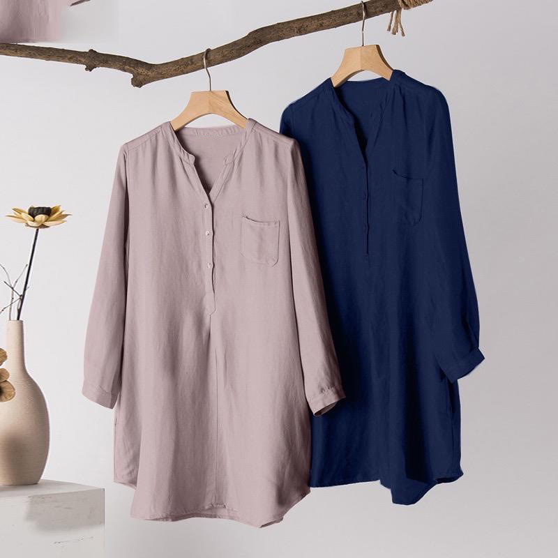 Buddha Stones Lässiges Damen-Shirt aus Polyester mit V-Ausschnitt und langen Ärmeln und drei Knöpfen - image 6