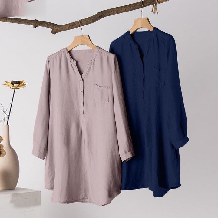 Buddha Stones Lässiges Damen-Shirt aus Polyester mit V-Ausschnitt und langen Ärmeln und drei Knöpfen - image 6