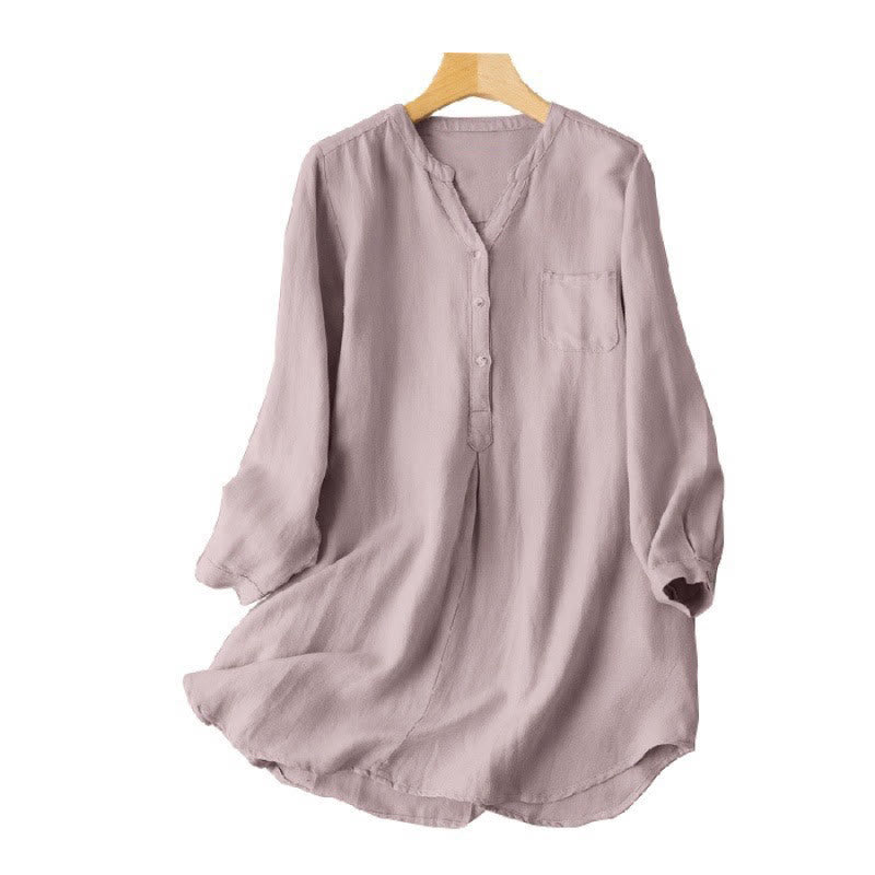 Buddha Stones Lässiges Damen-Shirt aus Polyester mit V-Ausschnitt und langen Ärmeln und drei Knöpfen - image 1