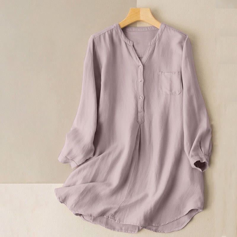 Buddha Stones Lässiges Damen-Shirt aus Polyester mit V-Ausschnitt und langen Ärmeln und drei Knöpfen - Distel - US12, UK/AU16,EU44 (4XL- 5XL) - image 0