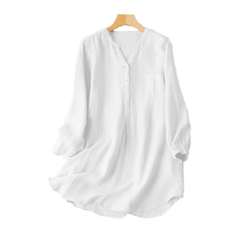 Buddha Stones Lässiges Damen-Shirt aus Polyester mit V-Ausschnitt und langen Ärmeln und drei Knöpfen - image 3