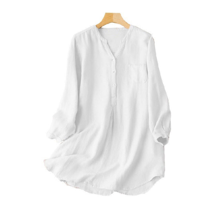 Buddha Stones Lässiges Damen-Shirt aus Polyester mit V-Ausschnitt und langen Ärmeln und drei Knöpfen - image 3