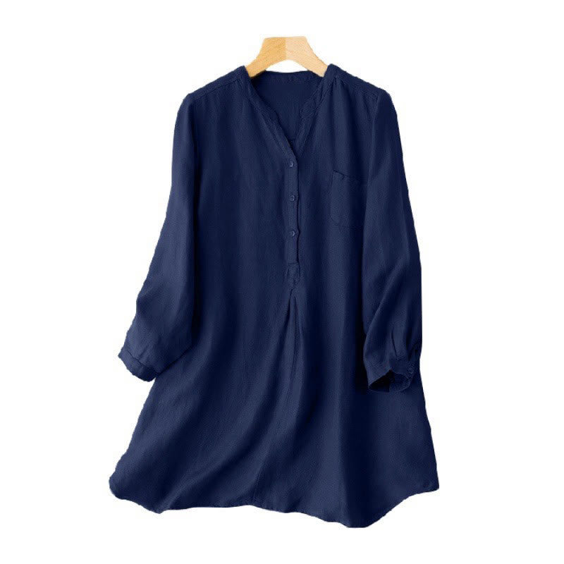 Buddha Stones Lässiges Damen-Shirt aus Polyester mit V-Ausschnitt und langen Ärmeln und drei Knöpfen - image 5