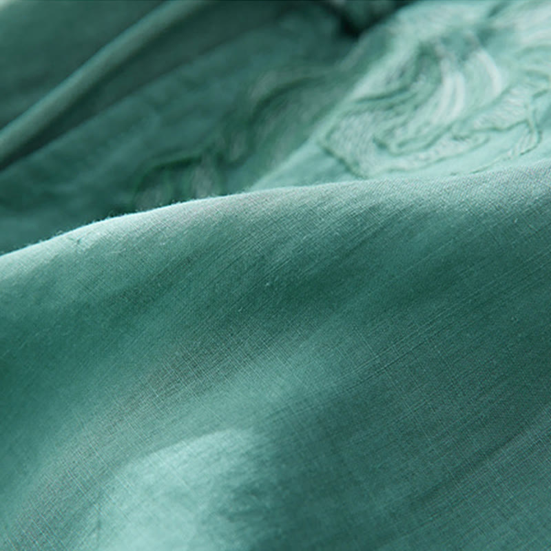 Lässiges Damen-Hemd aus Baumwolle und Leinen mit Buddha Stones -Stickerei und Pflanzen-Design - image 25