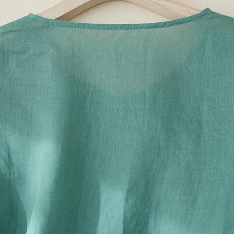 Lässiges Damen-Hemd aus Baumwolle und Leinen mit Buddha Stones -Stickerei und Pflanzen-Design - image 24