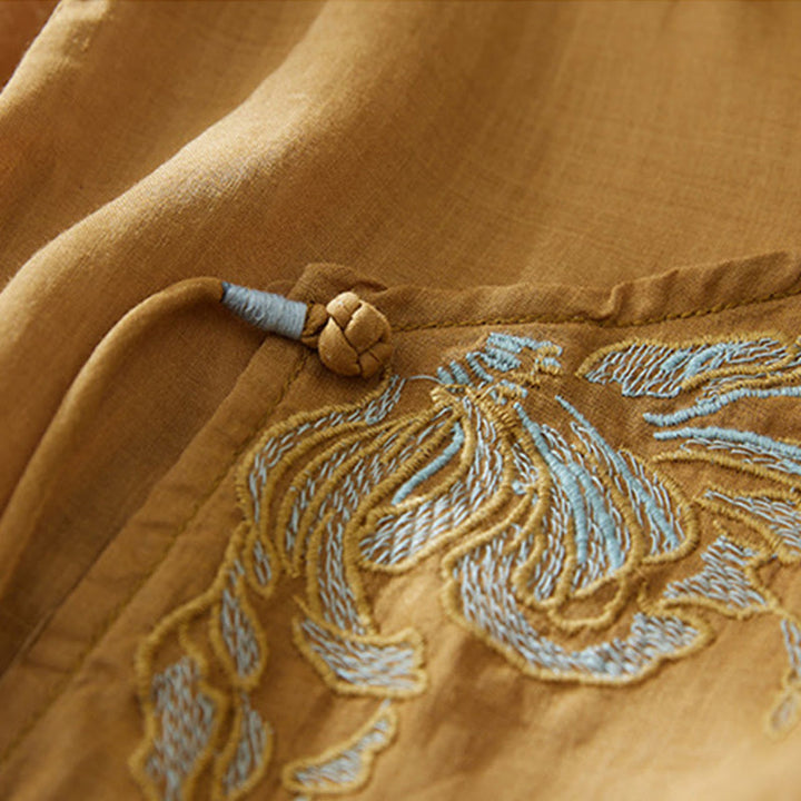 Lässiges Damen-Hemd aus Baumwolle und Leinen mit Buddha Stones -Stickerei und Pflanzen-Design - image 18