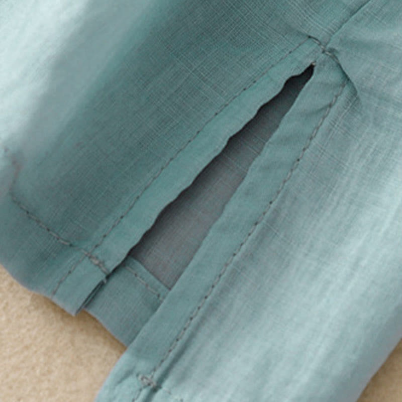 Buddha Stones Lässiges Damen-Shirt aus Baumwolle und Leinen mit V-Ausschnitt und Blumenstickerei - image 27