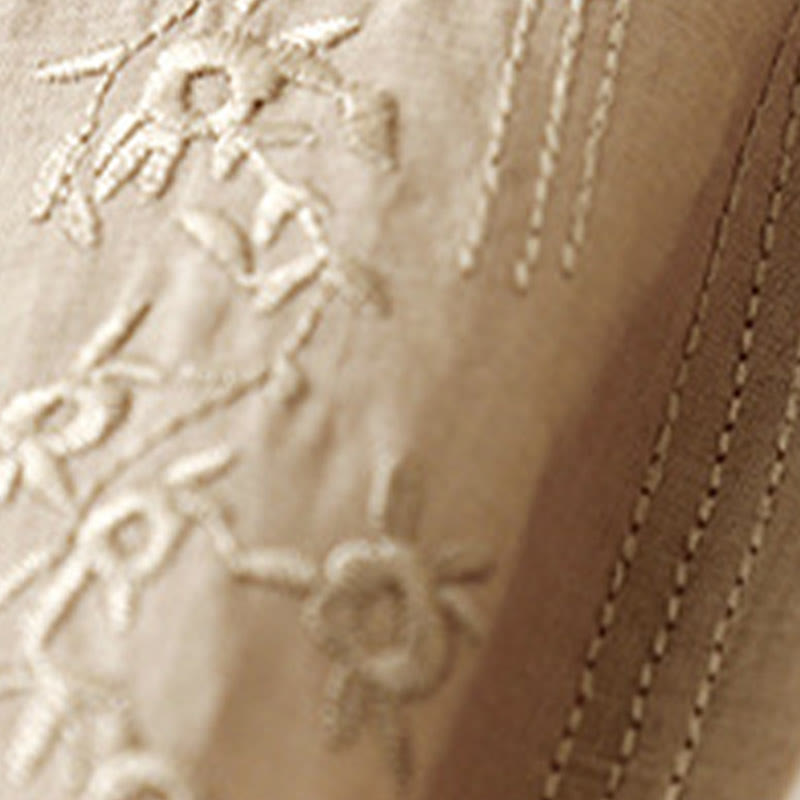 Buddha Stones Lässiges Damen-Shirt aus Baumwolle und Leinen mit V-Ausschnitt und Blumenstickerei - image 15