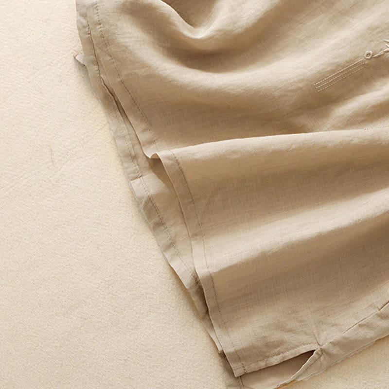 Buddha Stones Lässiges Damen-Shirt aus Baumwolle und Leinen mit V-Ausschnitt und Blumenstickerei - image 19