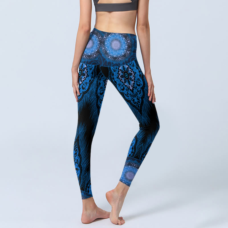 Buddha Stones ​​Blau Mandala Federn Druck Gym Leggings frauen Yoga Hosen - image 4