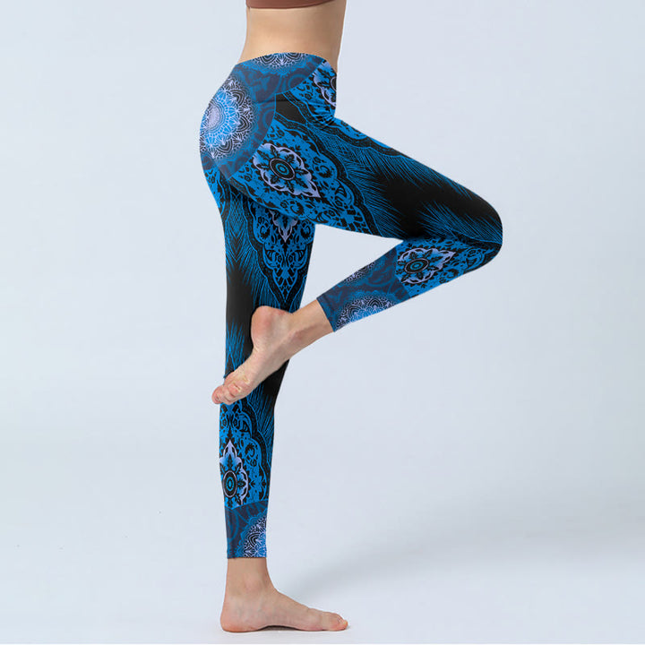Buddha Stones ​​Blau Mandala Federn Druck Gym Leggings frauen Yoga Hosen - image 4