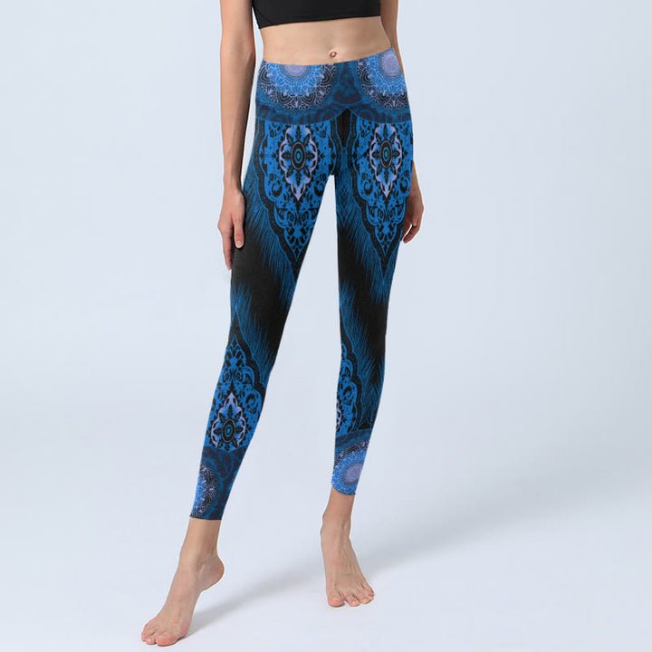 Buddha Stones ​​Blau Mandala Federn Druck Gym Leggings frauen Yoga Hosen - image 5