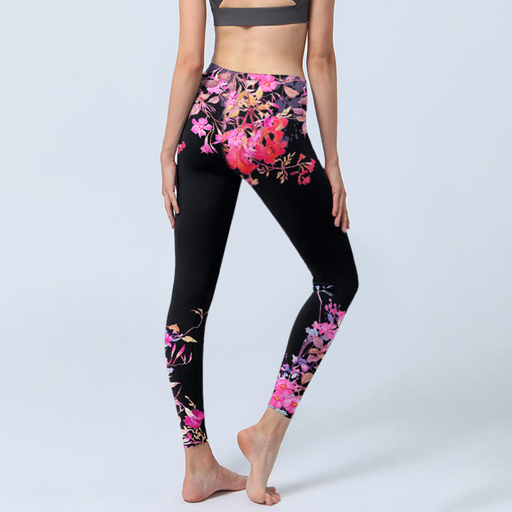 Buddha Stones Schwarz Rosa Blumen Blätter Druck Gym Leggings frauen Yoga Hosen - image 3