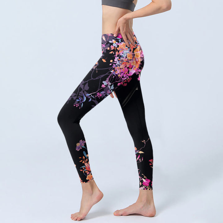 Buddha Stones Schwarz Rosa Blumen Blätter Druck Gym Leggings frauen Yoga Hosen - image 3