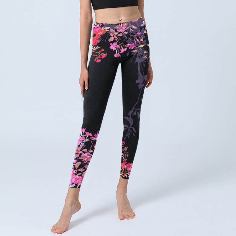 Buddha Stones Schwarz Rosa Blumen Blätter Druck Gym Leggings frauen Yoga Hosen - image 5