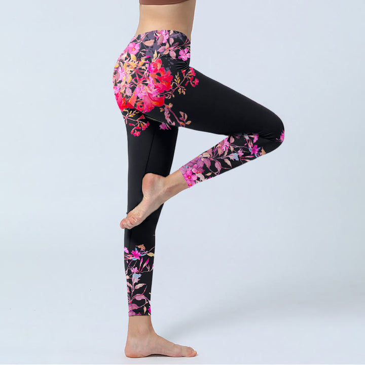 Buddha Stones Schwarz Rosa Blumen Blätter Druck Gym Leggings frauen Yoga Hosen - image 4